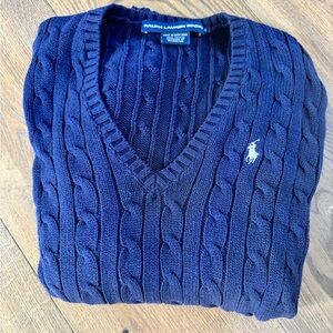 Ralph Lauren Deep Blue V-Neck Cable Knit Sweater